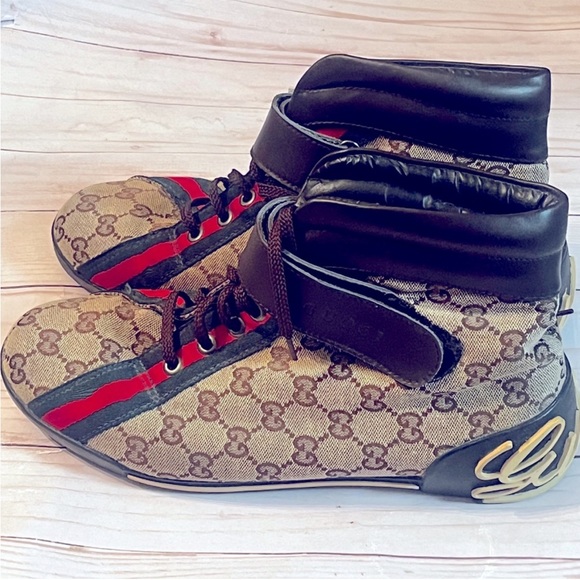 Gucci Mens Shoes Size 10 Signature Designer Lace Up Velcro Strap - Picture 1 of 10